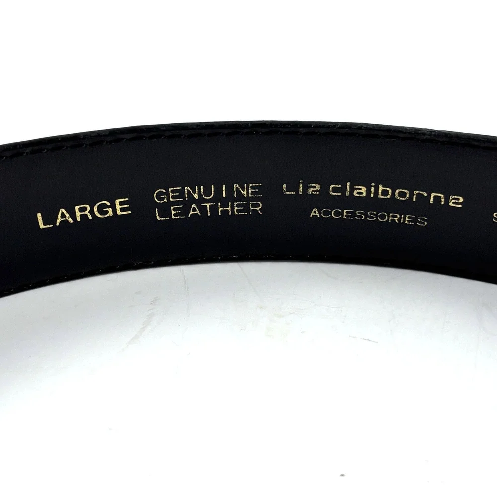 Liz Claiborne Belt Womens Lg 32-36 Black Genuine Leather Pebbled Silver Buckle